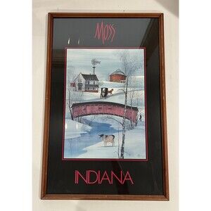 P. Buckley Moss Framed State Print Indiana 26”x16” Colonial Homes Framed